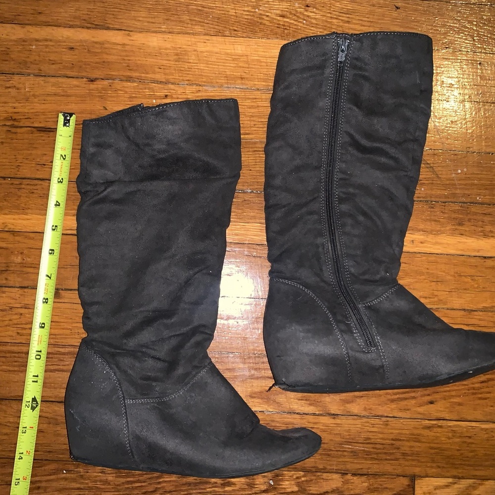 Gray high wedged heeled boots warm wonder women’s size 8 casual side zipper